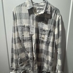 Sonoma Gray and White Plaid Casual Button Down Shirt